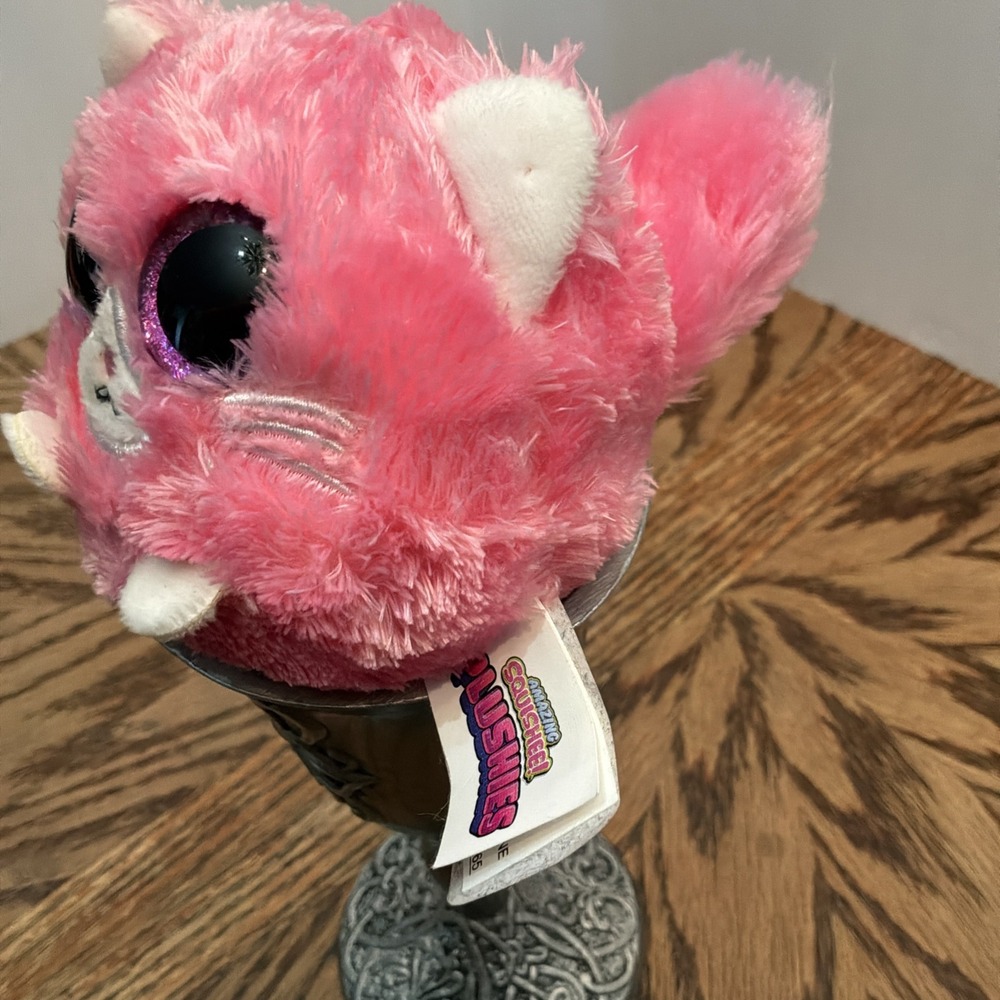Amazing Squishee Plushies Whiskers Pink Cat Plush Stuffed Toy 3.5" THERAPY BALL - Picture 2 of 6